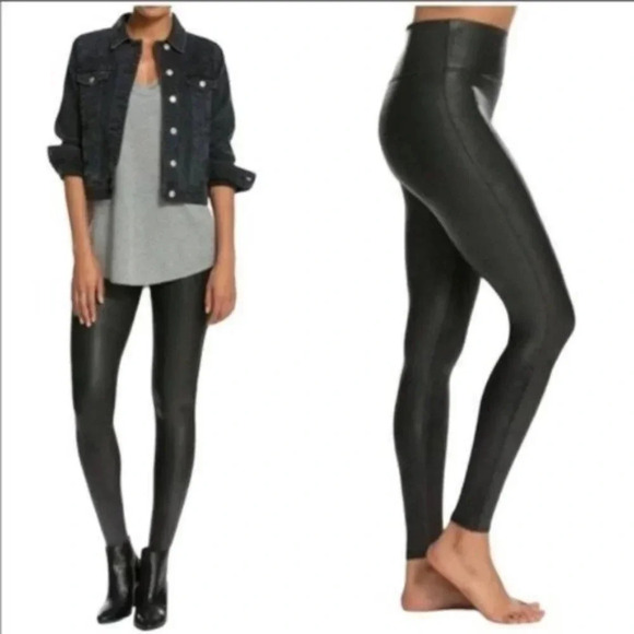 SPANX Faux Leather High Waisted Leggings Black Size S - Picture 2 of 12